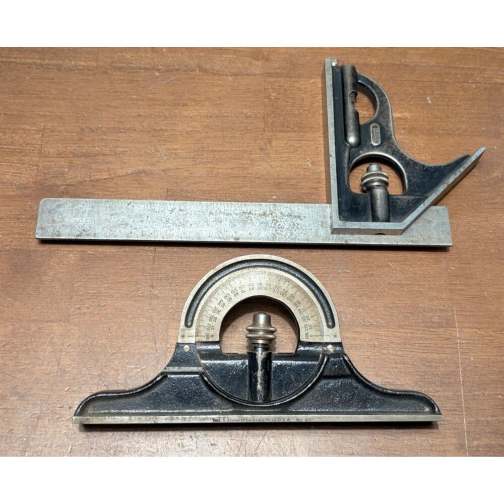 Vintage Starrett USA 12" Combination Square Set w/ Protractor Starrett 490 USA
